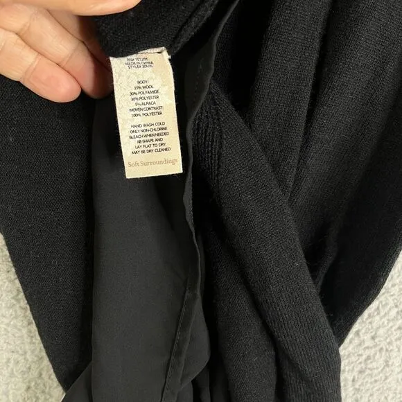 Soft Surroundings Sweater Women Small Black A-Line  Wool Blend Ribbed High Low