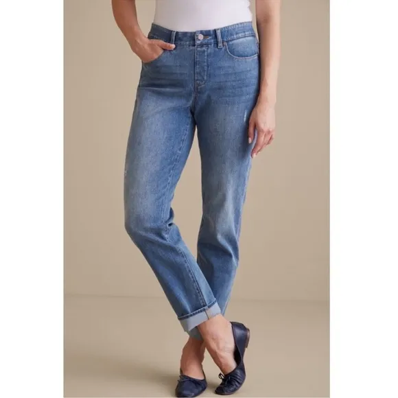 Soft Surroundings The Ultimate Denim Relaxed Straight Pull On Jeans - Size PM