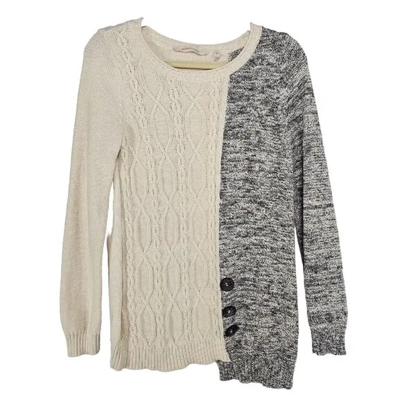 Soft Surroundings Womens Adieu Button Sweater S Cable Knit Color Block Classic