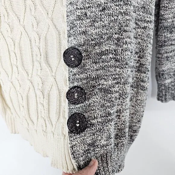 Soft Surroundings Womens Adieu Button Sweater S Cable Knit Color Block Classic