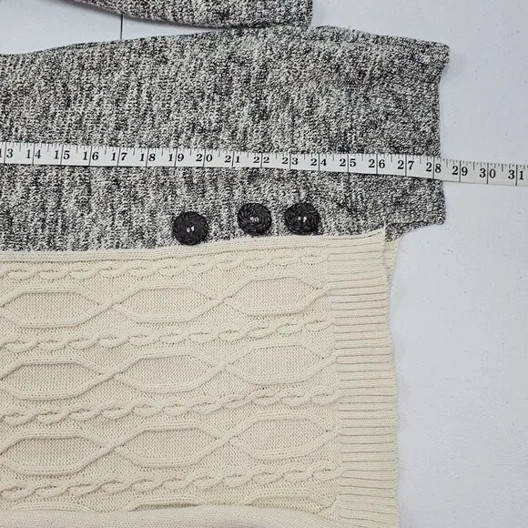 Soft Surroundings Womens Adieu Button Sweater S Cable Knit Color Block Classic