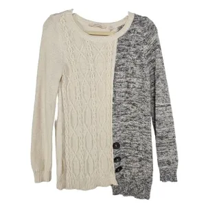 Soft Surroundings Womens Adieu Button Sweater S Cable Knit Color Block Classic
