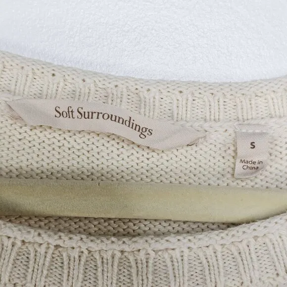Soft Surroundings Womens Adieu Button Sweater S Cable Knit Color Block Classic