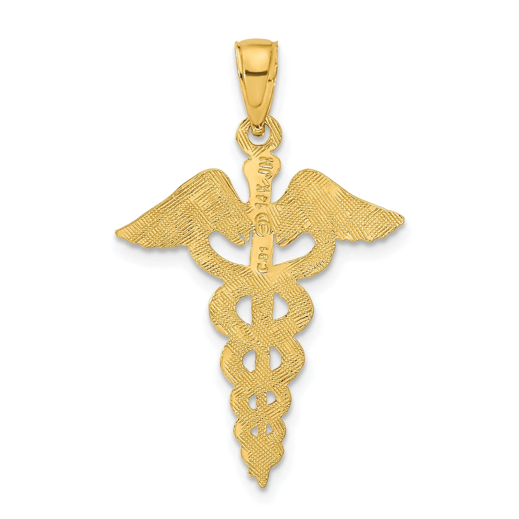 Solid 14k Yellow Gold Polished Caduceus Pendant