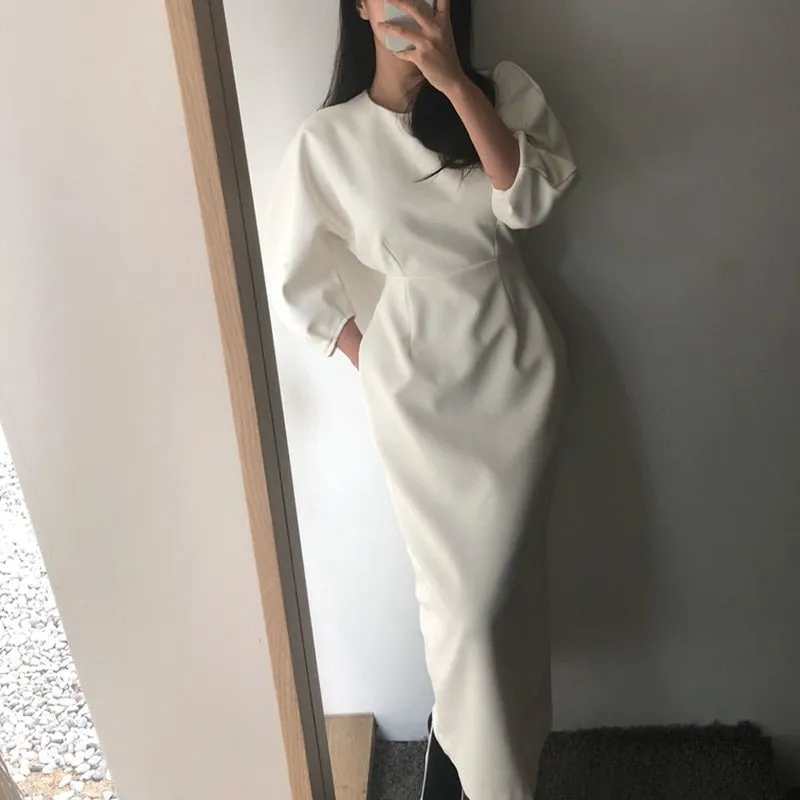 Solid Color Dress Women Slim Dress