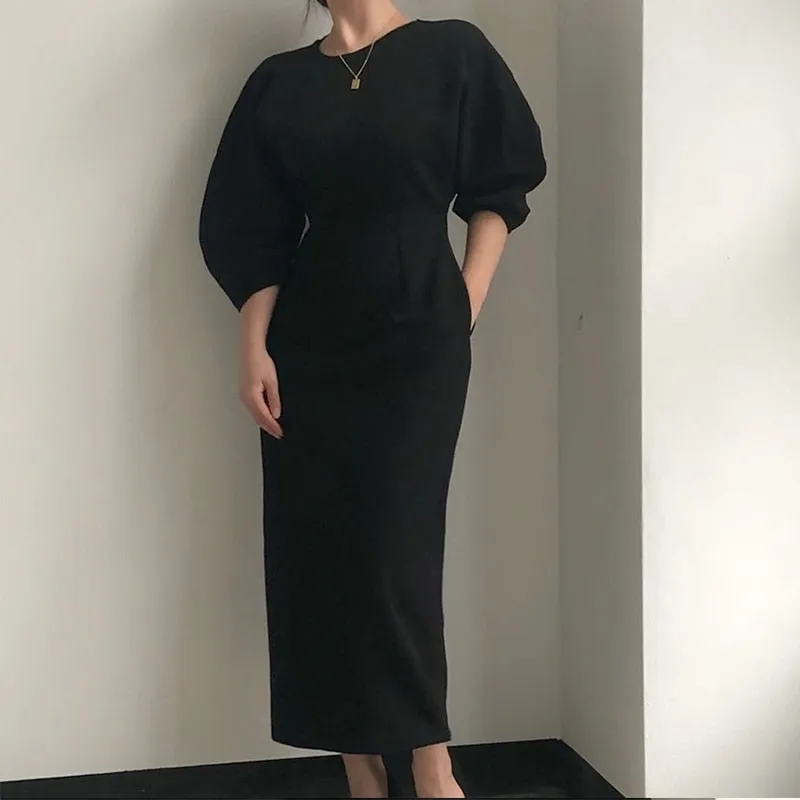 Solid Color Dress Women Slim Dress
