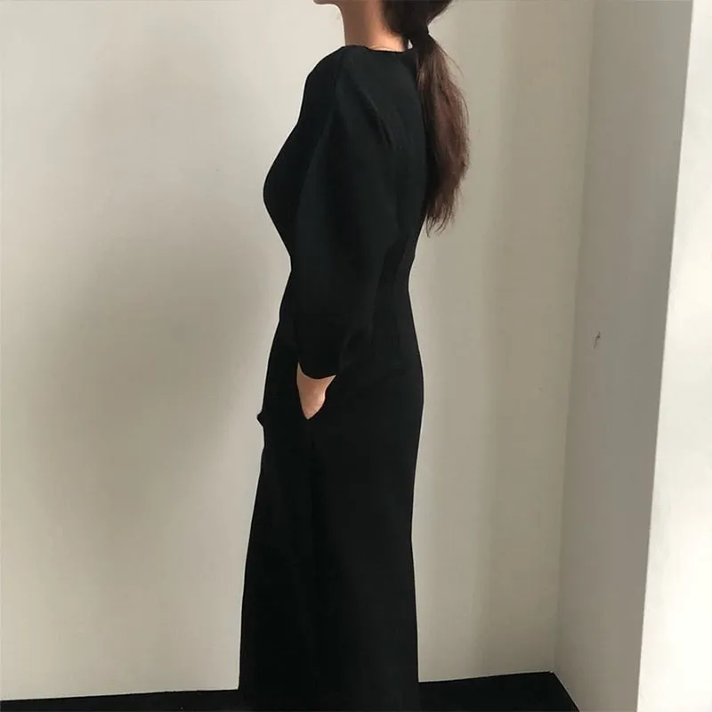 Solid Color Dress Women Slim Dress
