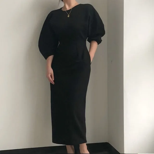 Solid Color Dress Women Slim Dress