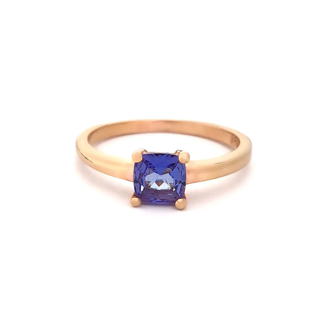 Solitaire Cushion Cut Tanzanite Rose Gold Ring