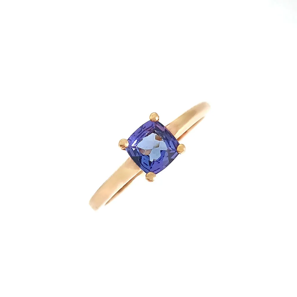 Solitaire Cushion Cut Tanzanite Rose Gold Ring