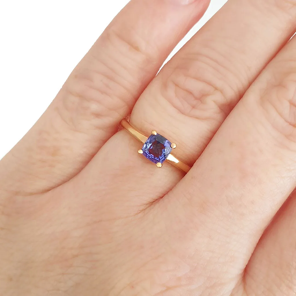Solitaire Cushion Cut Tanzanite Rose Gold Ring