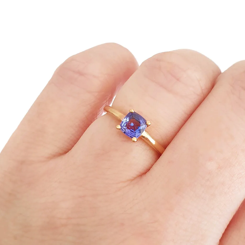 Solitaire Cushion Cut Tanzanite Rose Gold Ring