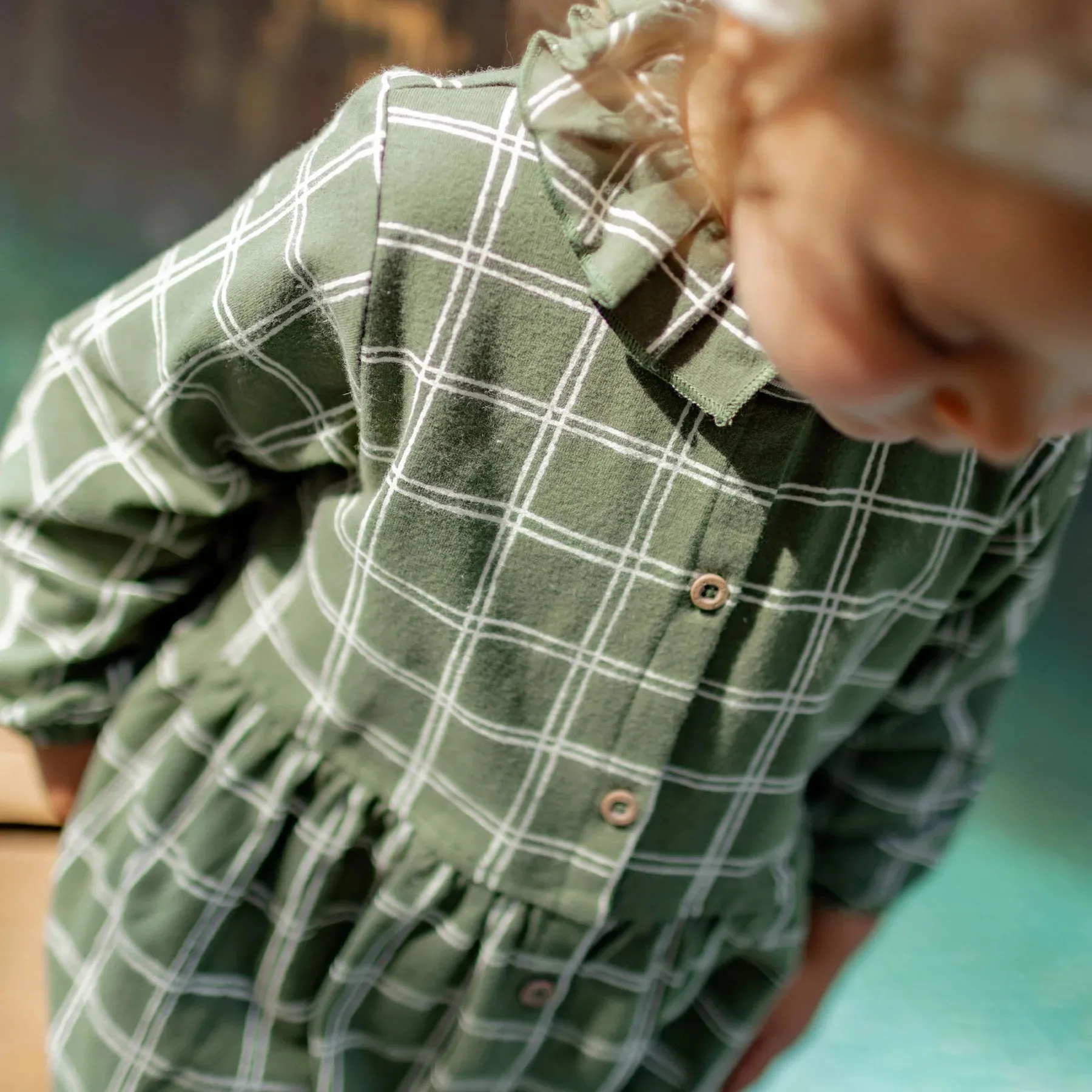 Souris Mini Baby Girls Plaid Dress in Jersey - Green