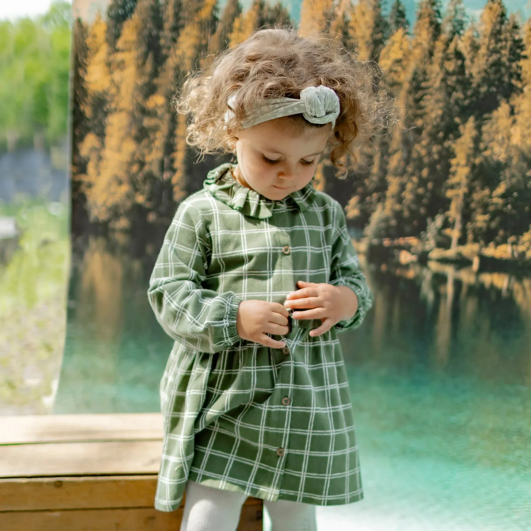 Souris Mini Baby Girls Plaid Dress in Jersey - Green