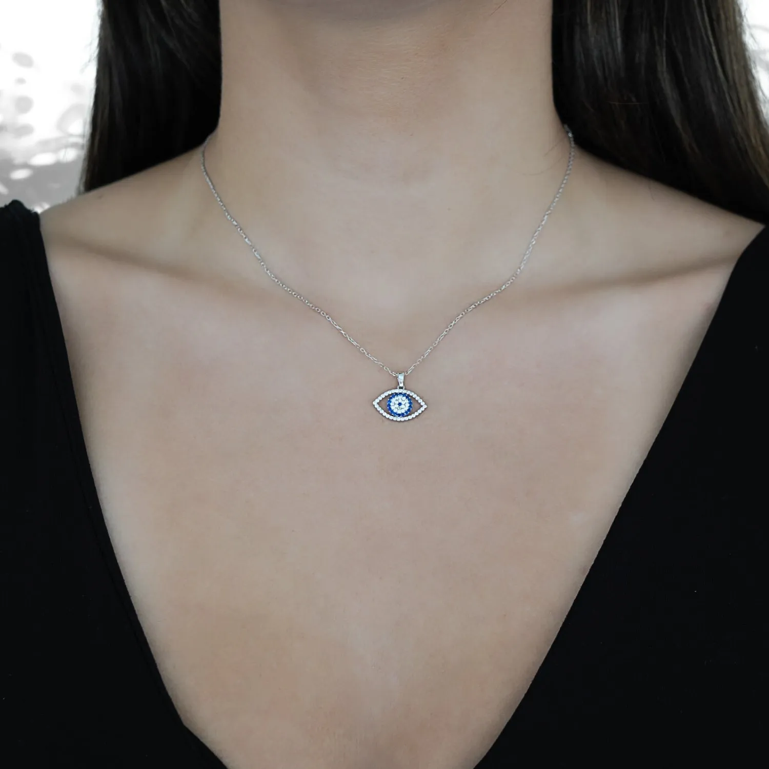 Sparkly Evil Eye Sterling Silver Necklace
