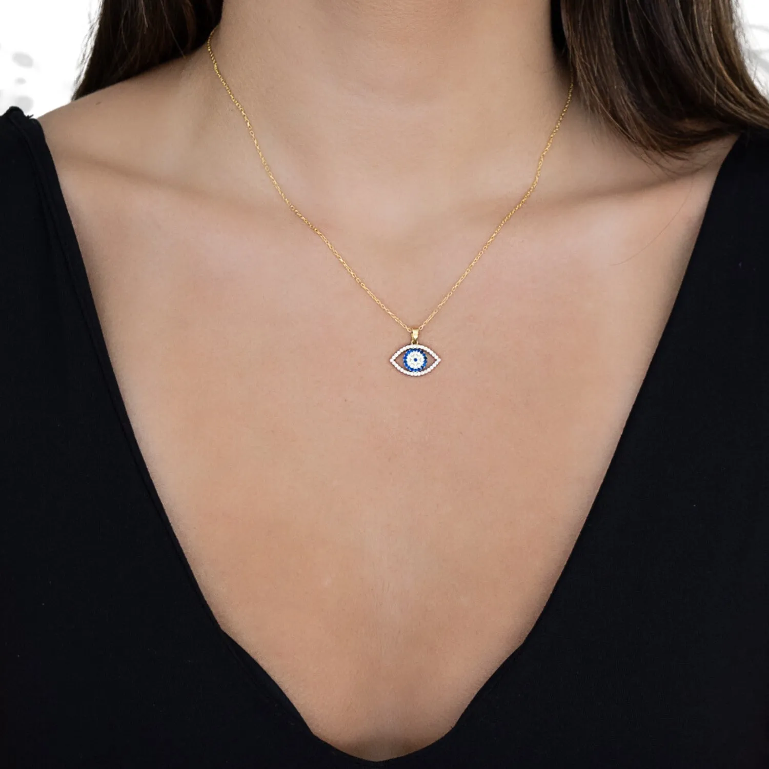 Sparkly Gaze Evil Eye Gold Chain Necklace