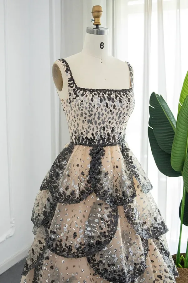 Sparkly Sequin Tiered Ruffles Elegant Women Party Formal Dresses APP0947