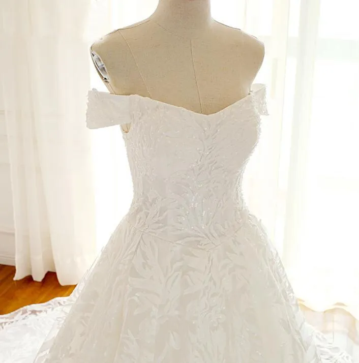Special Charming Affordable Off Shoulder Wedding Dresses, Shinning Full Lace Beach Bridal Gown, WD0289