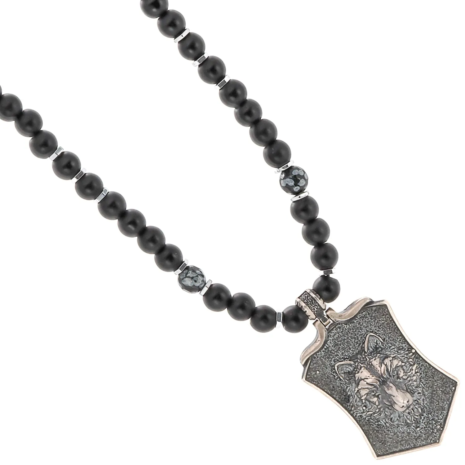 Spirit Onyx Wolf Beaded Necklace