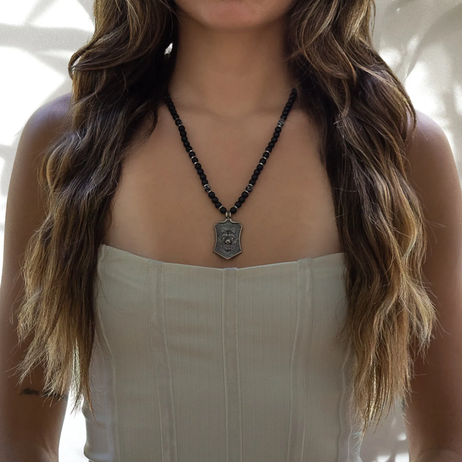 Spirit Onyx Wolf Beaded Necklace