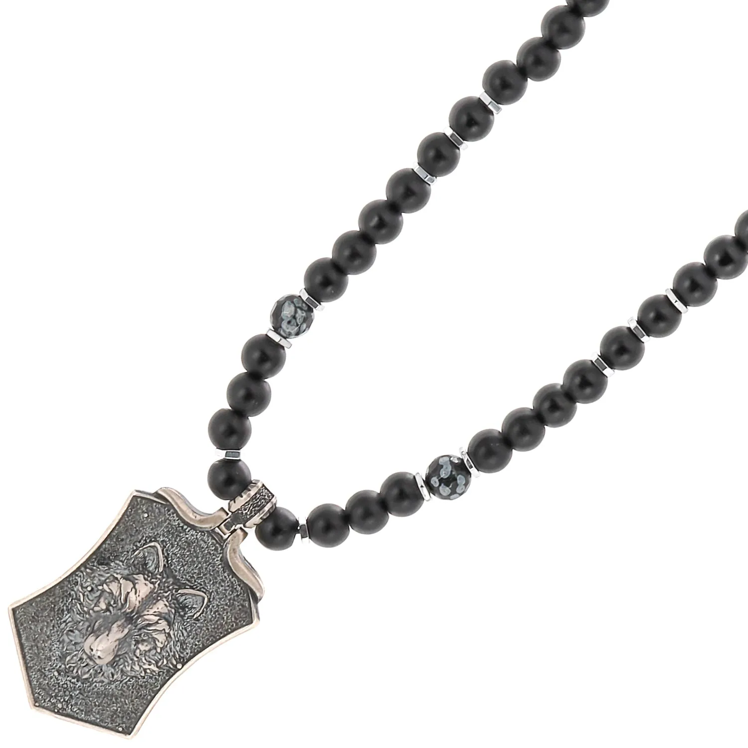 Spirit Onyx Wolf Beaded Necklace