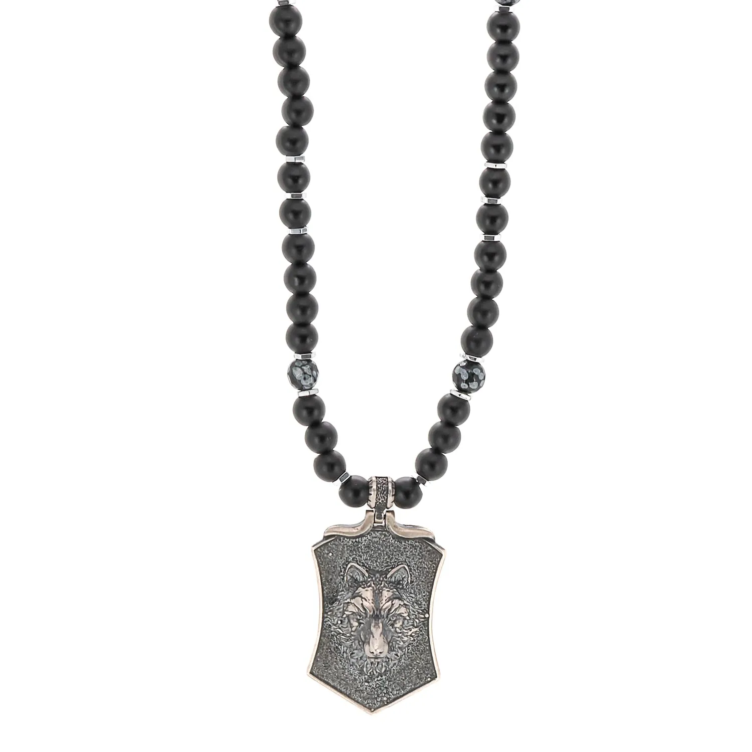 Spirit Onyx Wolf Beaded Necklace