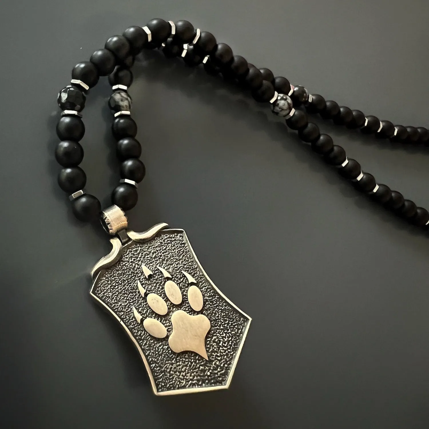 Spirit Onyx Wolf Beaded Necklace