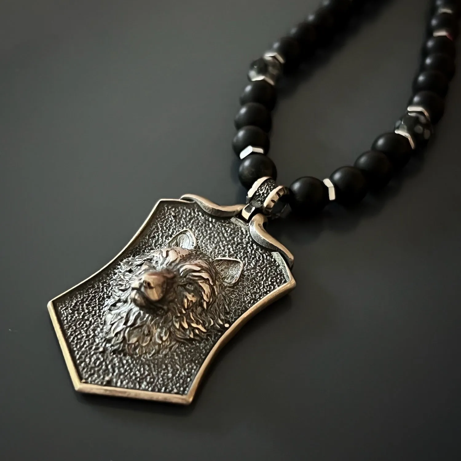 Spirit Onyx Wolf Beaded Necklace
