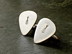 Sterling Silver Guitar Pick Cuff Links with Personalizations