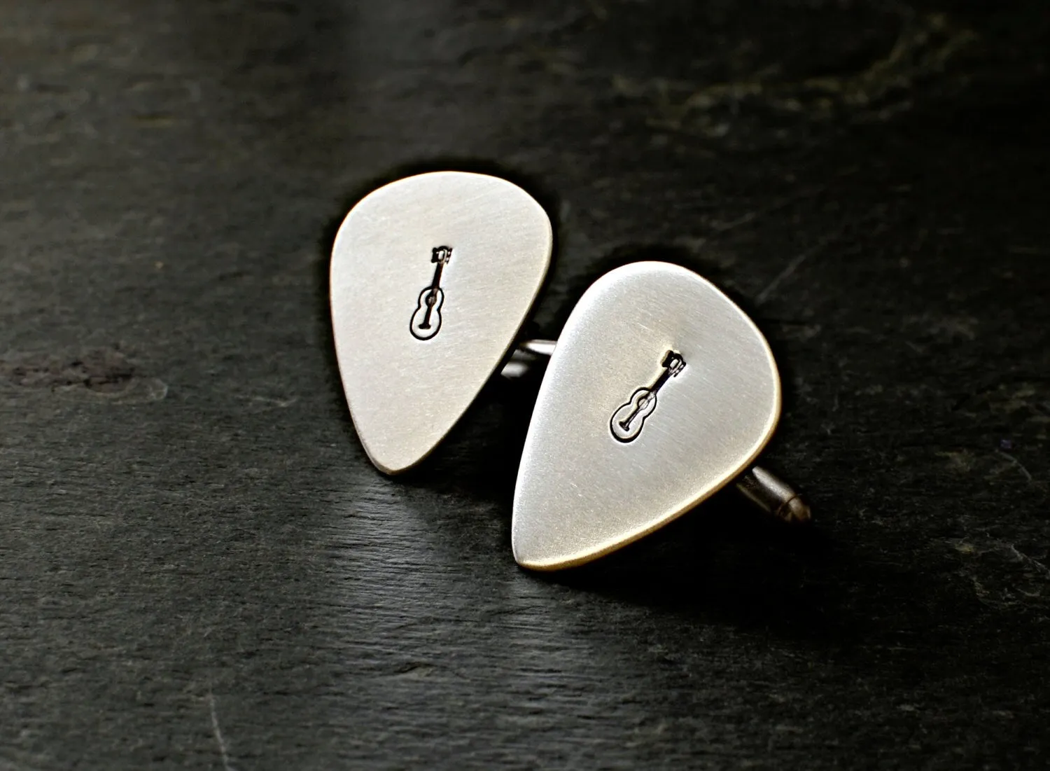 Sterling Silver Guitar Pick Cuff Links with Personalizations
