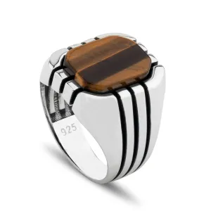 Sterling Silver Ring with Rectangle Tiger Eye Gemstone