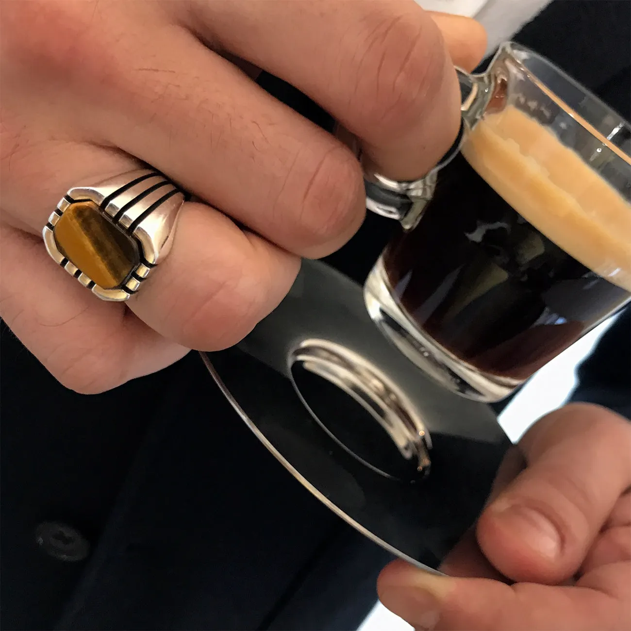Sterling Silver Ring with Rectangle Tiger Eye Gemstone