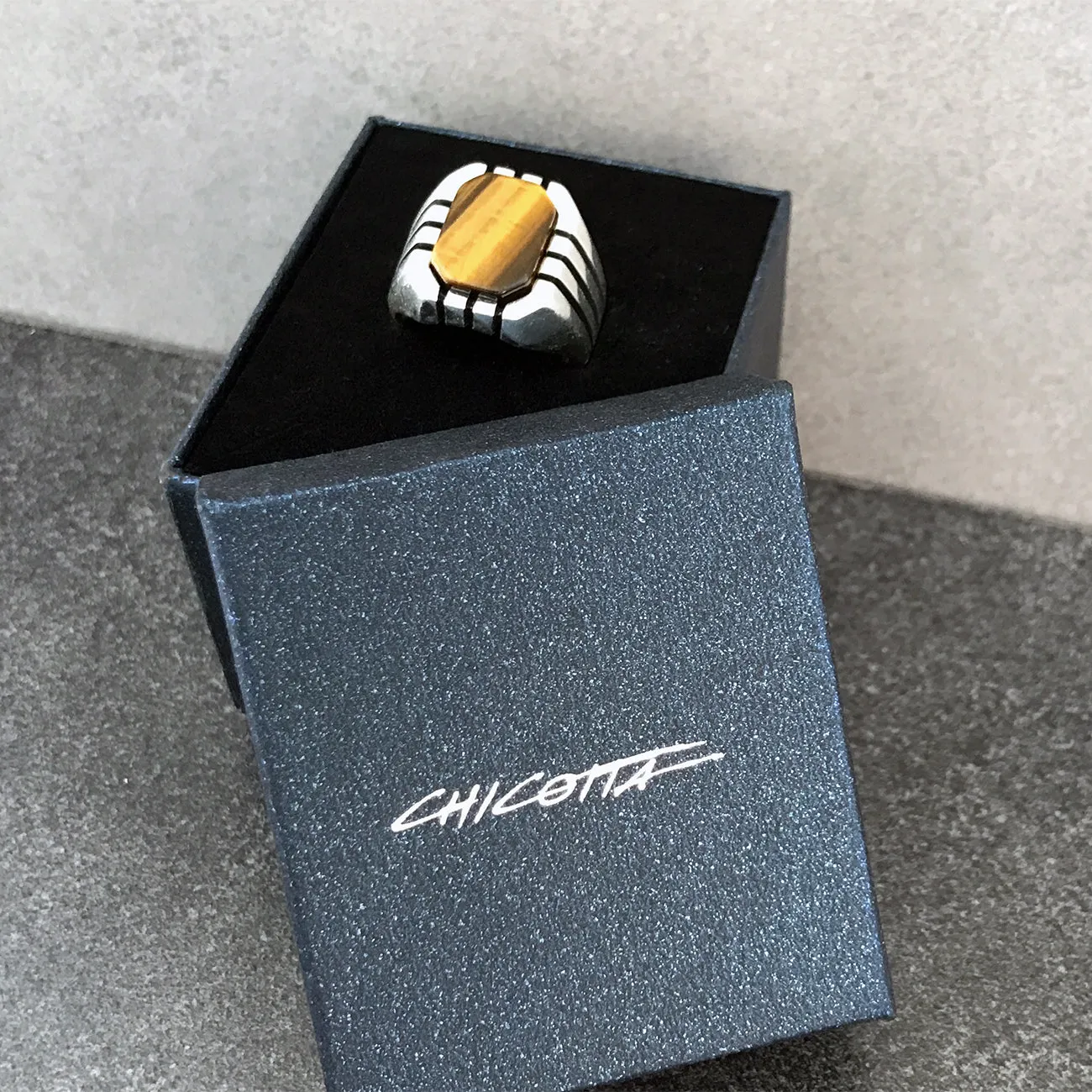 Sterling Silver Ring with Rectangle Tiger Eye Gemstone