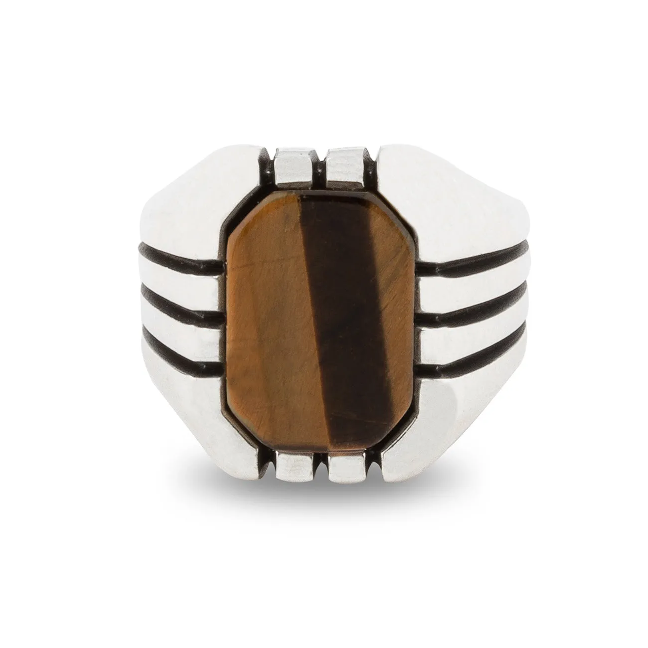 Sterling Silver Ring with Rectangle Tiger Eye Gemstone