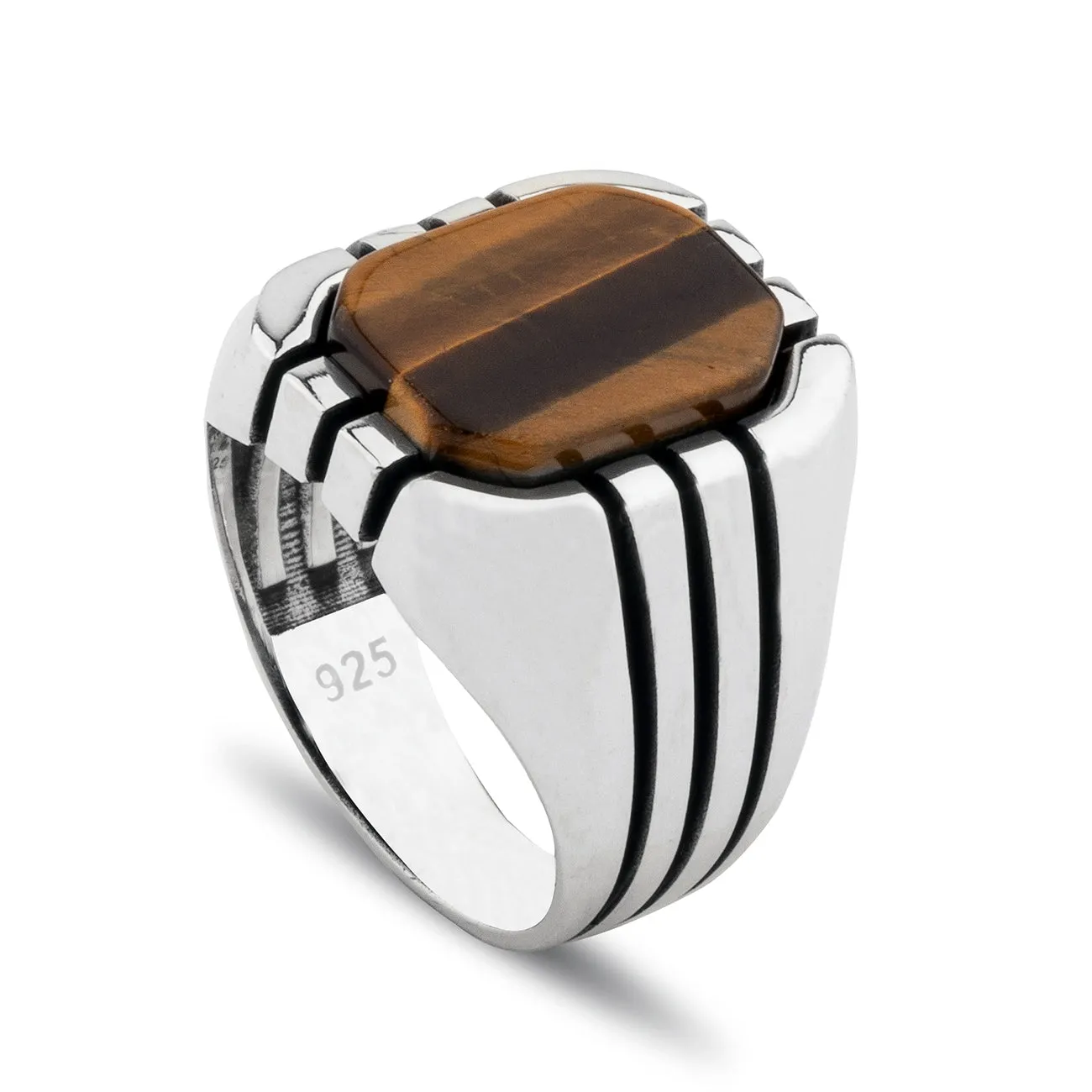 Sterling Silver Ring with Rectangle Tiger Eye Gemstone