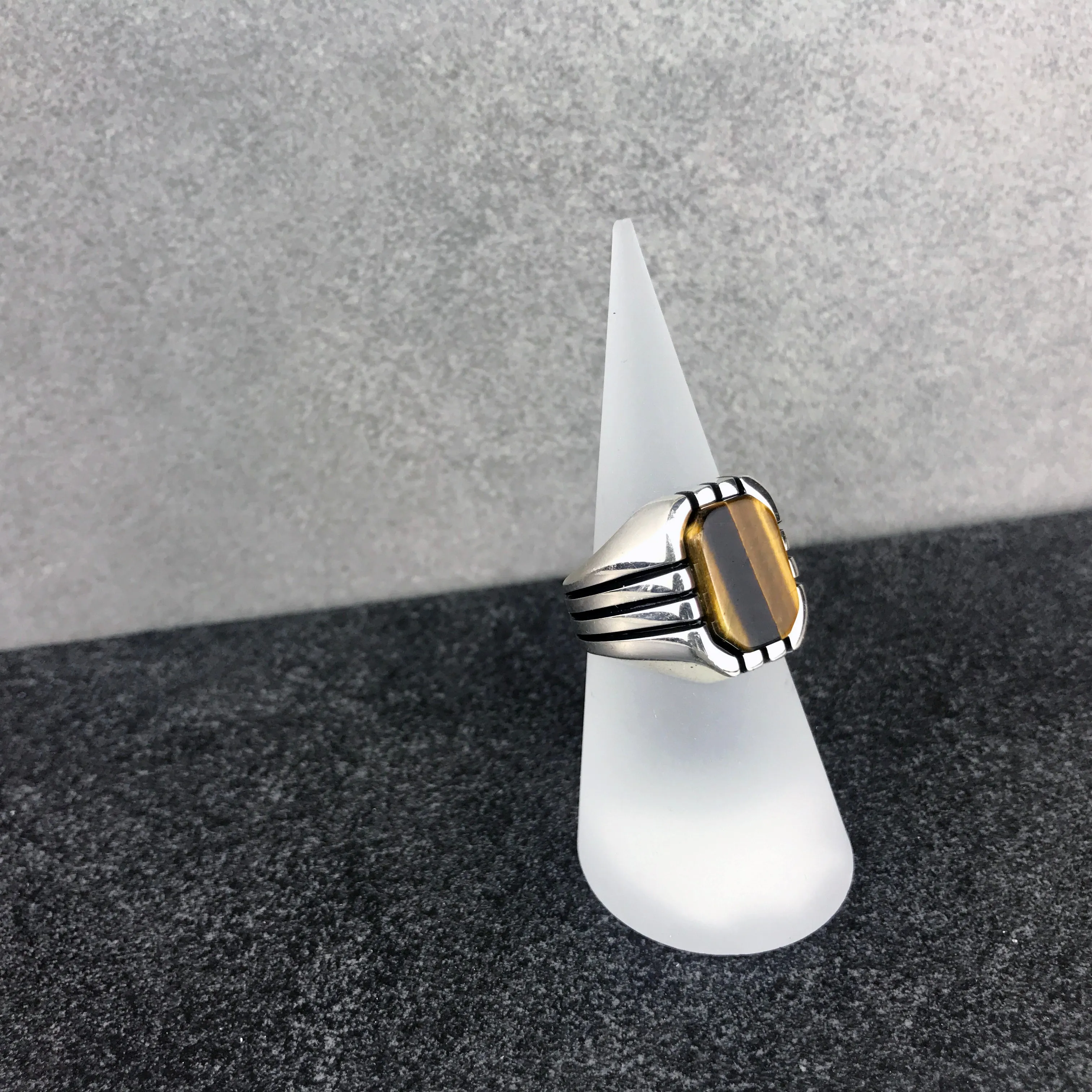 Sterling Silver Ring with Rectangle Tiger Eye Gemstone