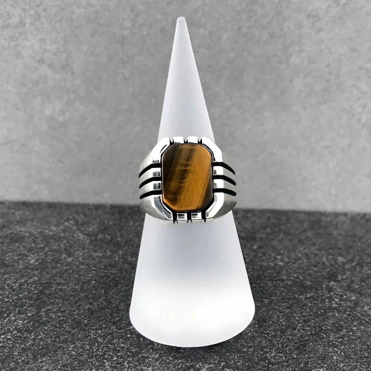 Sterling Silver Ring with Rectangle Tiger Eye Gemstone