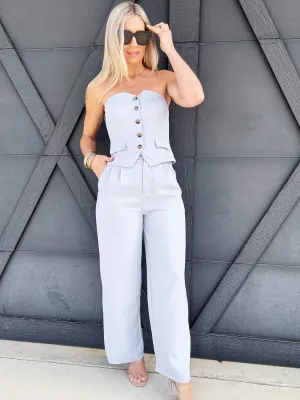 Strapless Business Pant Set In Light Blue