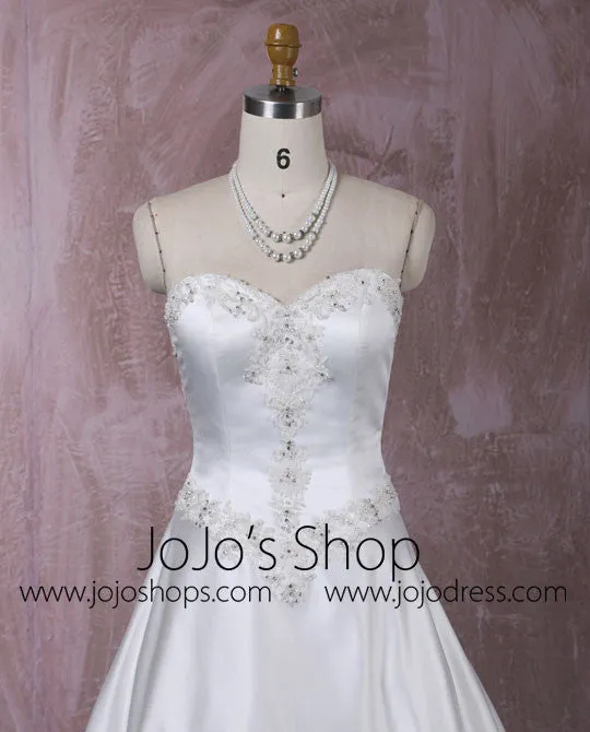 Strapless Satin A-line Wedding Dress with Lace | QT815001