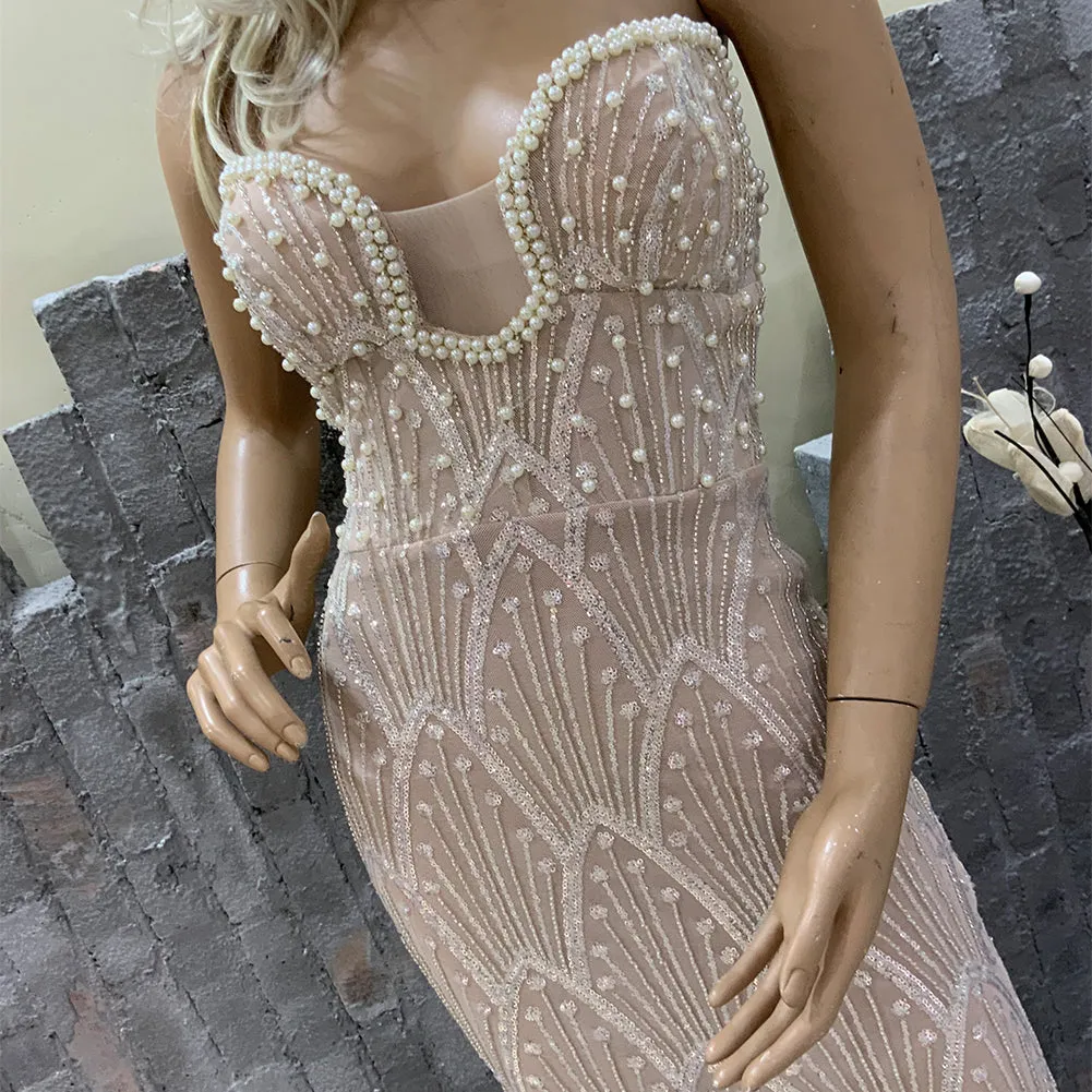 Strapless Sleeveless Sequins Maxi Bodycon Dress HT21280