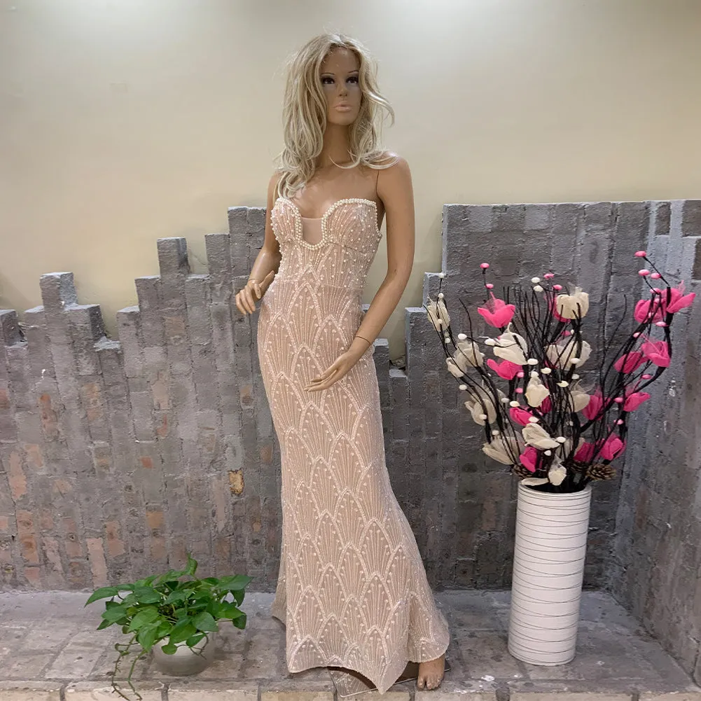 Strapless Sleeveless Sequins Maxi Bodycon Dress HT21280
