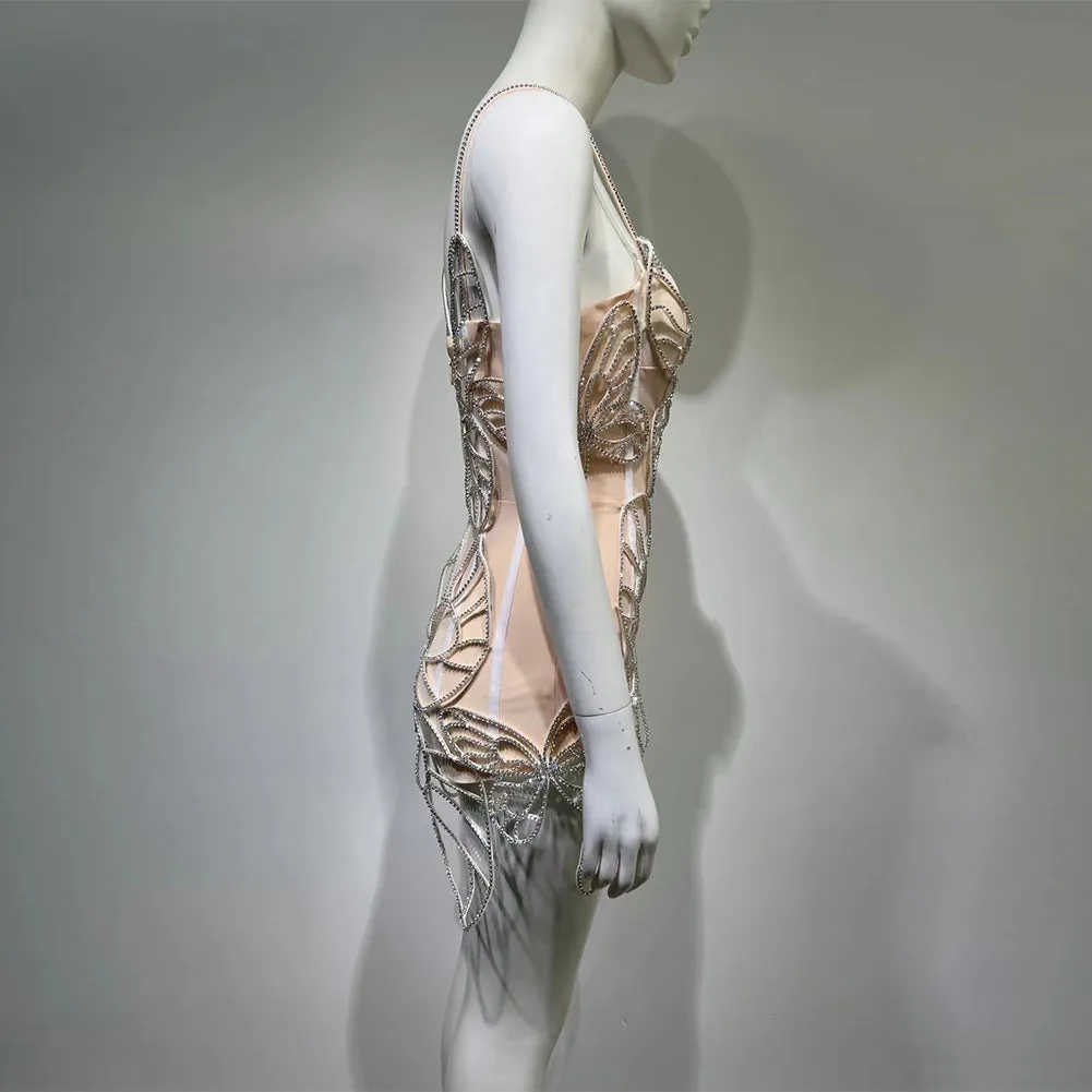 Strappy Sleeveless Butterfly Shape Mini Bodycon Dress HT988