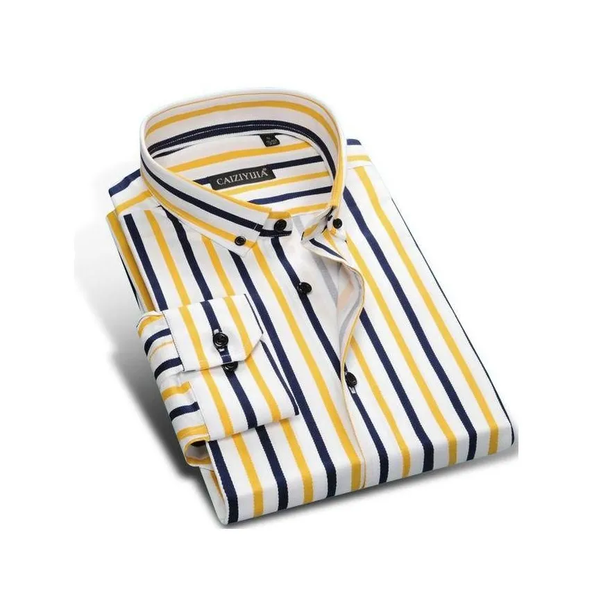 Striped Button Down Business Casual Slim Fit Cotton Dress Shirt for Men