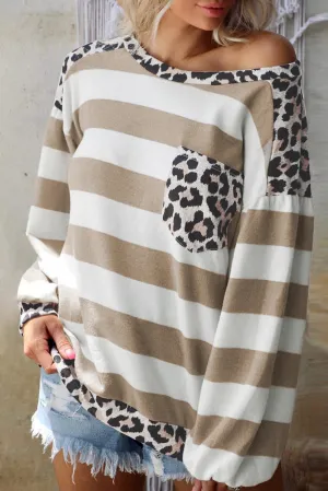 Striped Leopard Bubble Sleeves Top