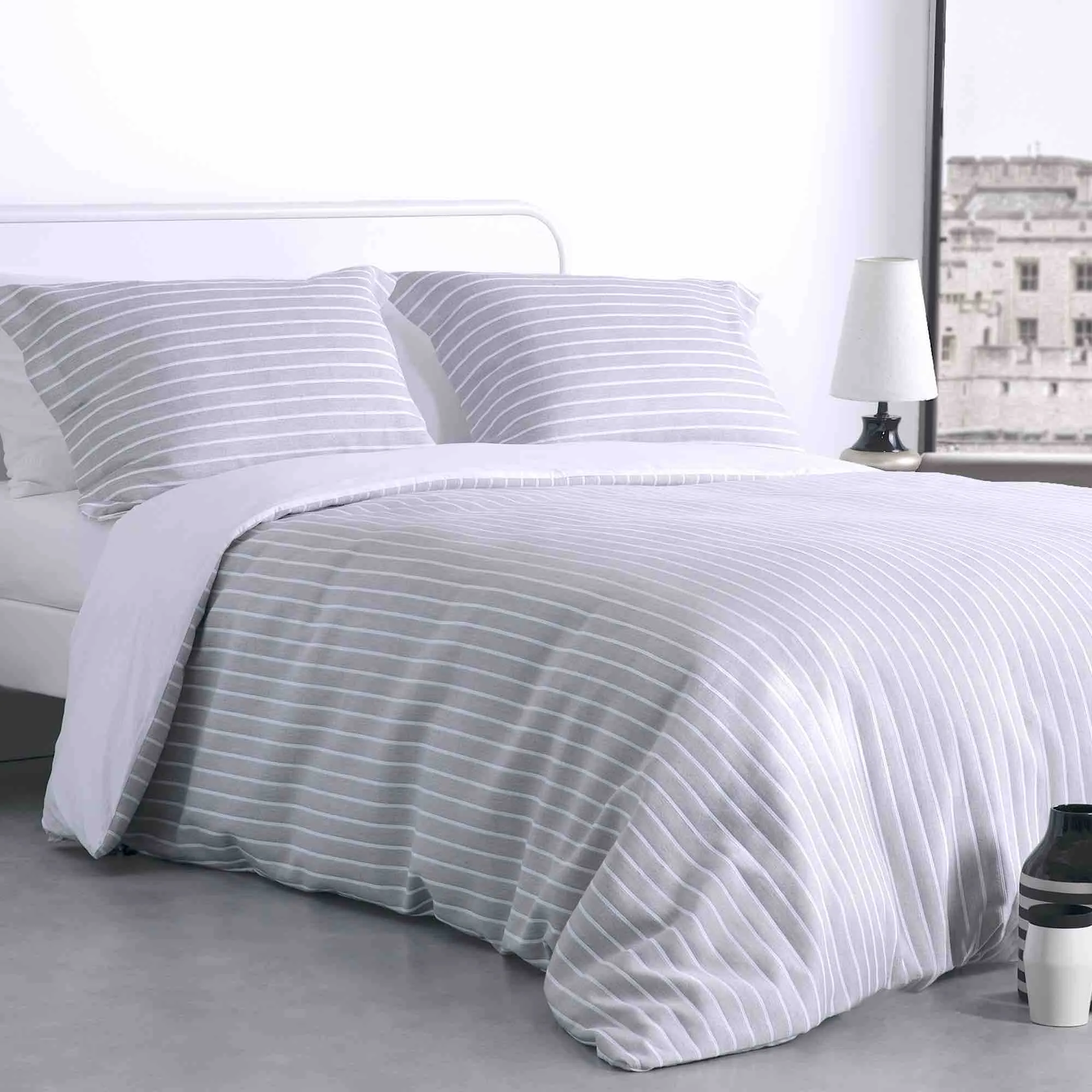 Stripes Jacquard Duvet Cover Set - Silver