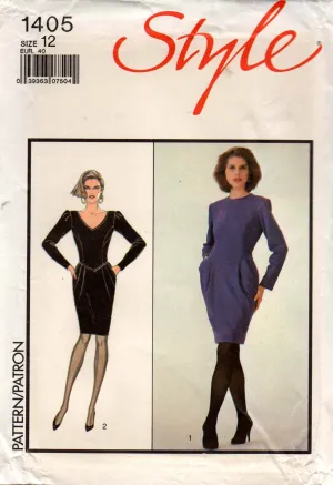 Style 1405 Womens Long Sleeved Sheath Dress 1980s Vintage Sewing Pattern Size 12 Bust 34 inches UNCUT Factory Folded