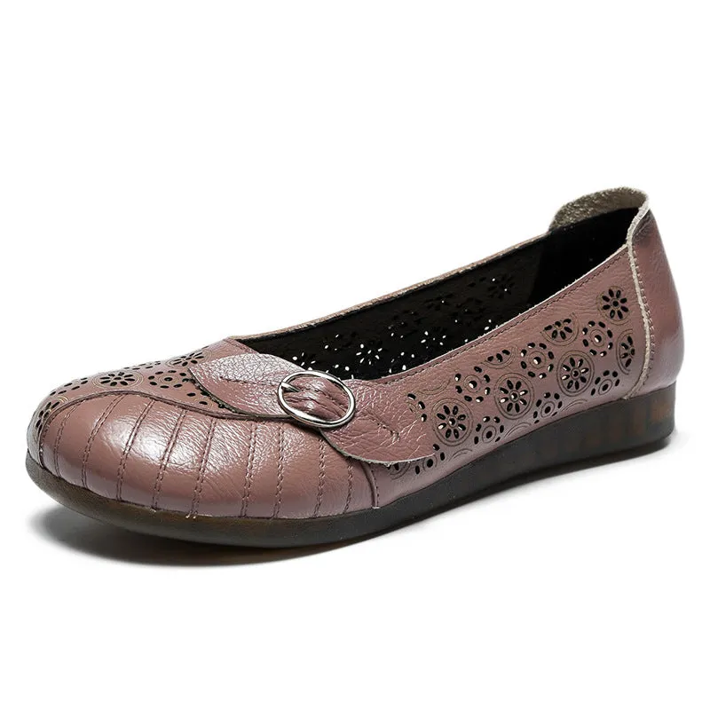 Summer Retro Handmade Genuine Leather Sandals Flat Hollow Hollow Women's Shoes