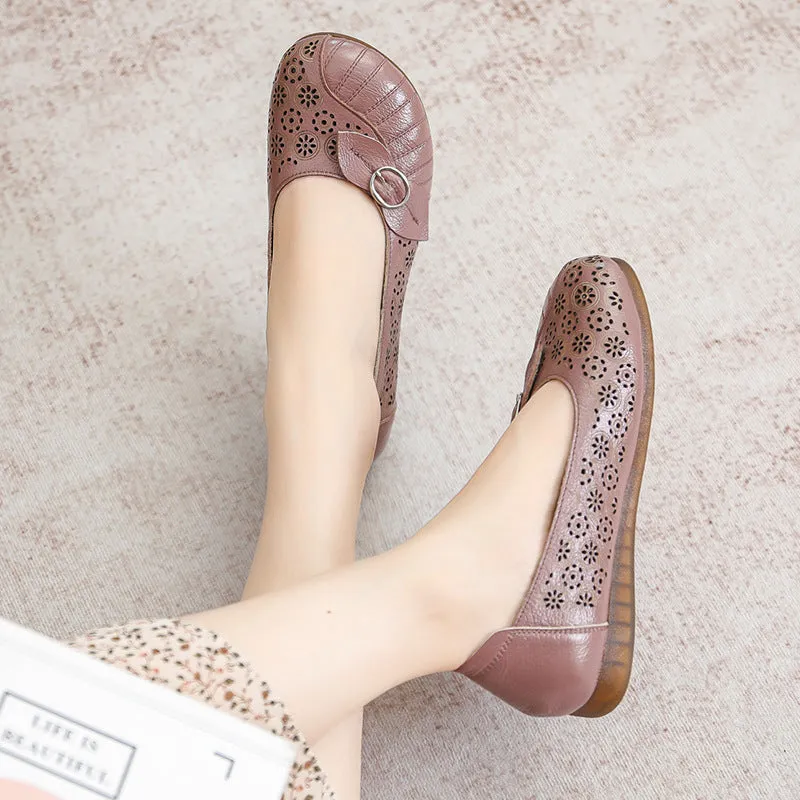 Summer Retro Handmade Genuine Leather Sandals Flat Hollow Hollow Women's Shoes