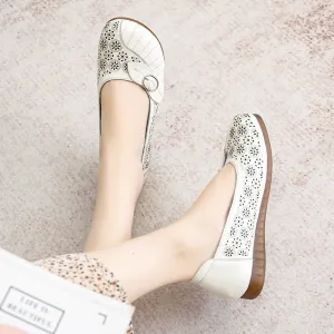 Summer Retro Handmade Genuine Leather Sandals Flat Hollow Hollow Women's Shoes