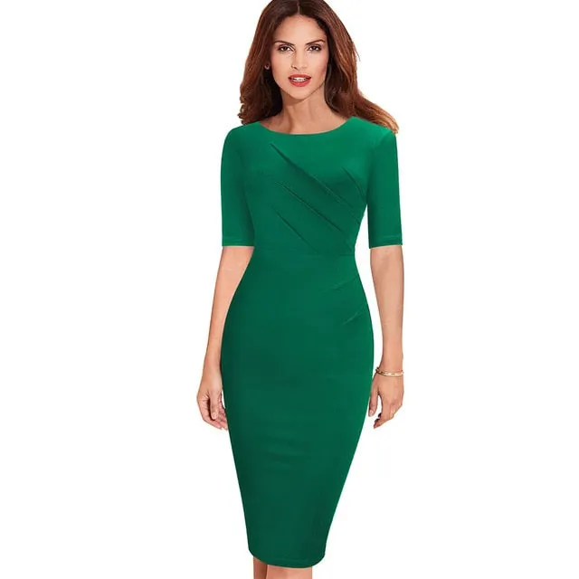 Summer Women Elegant Solid Black Color Office Dresses Business Slim Pencil Dress B614